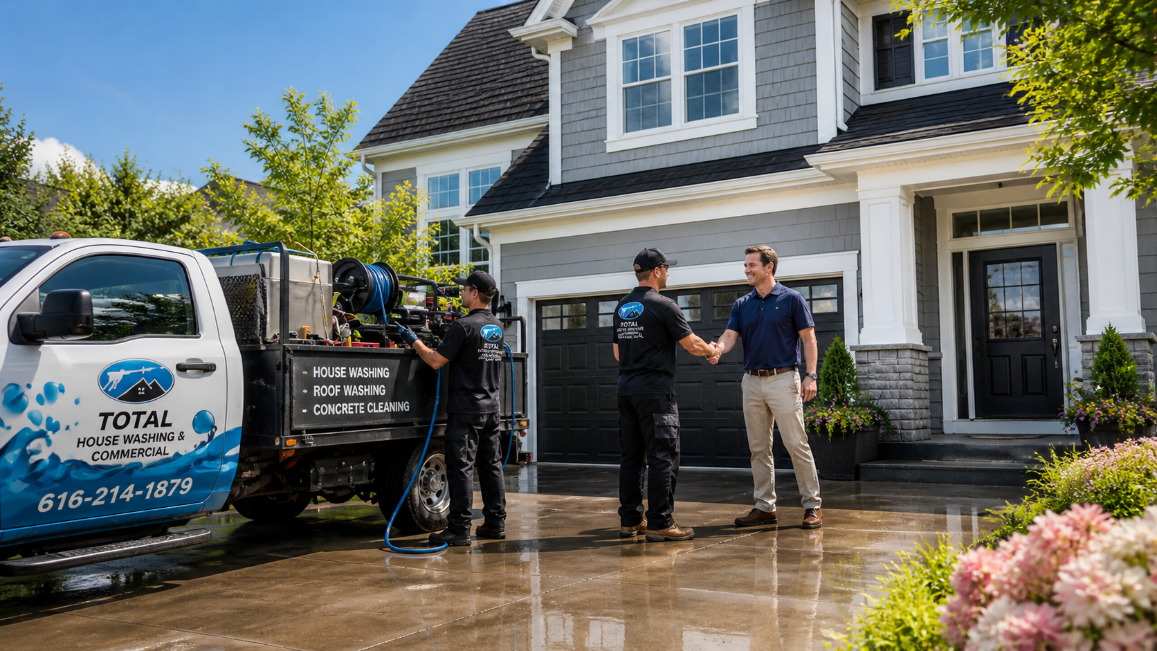 Total House Washing team meeting client