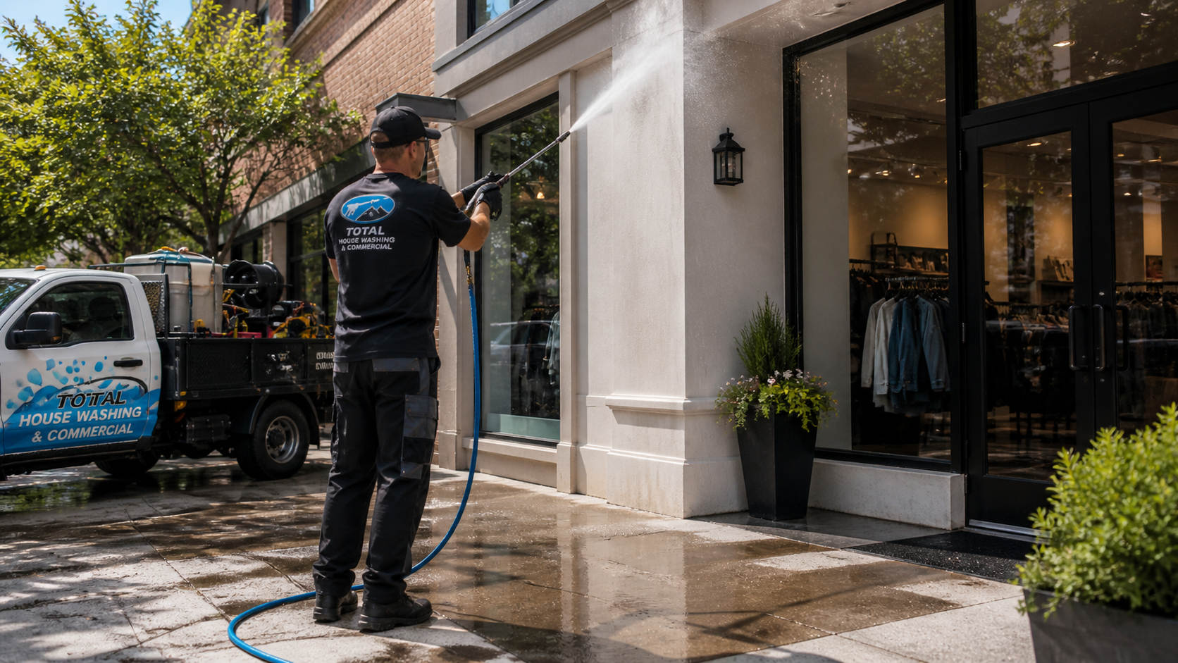 Commercial storefront pressure washing