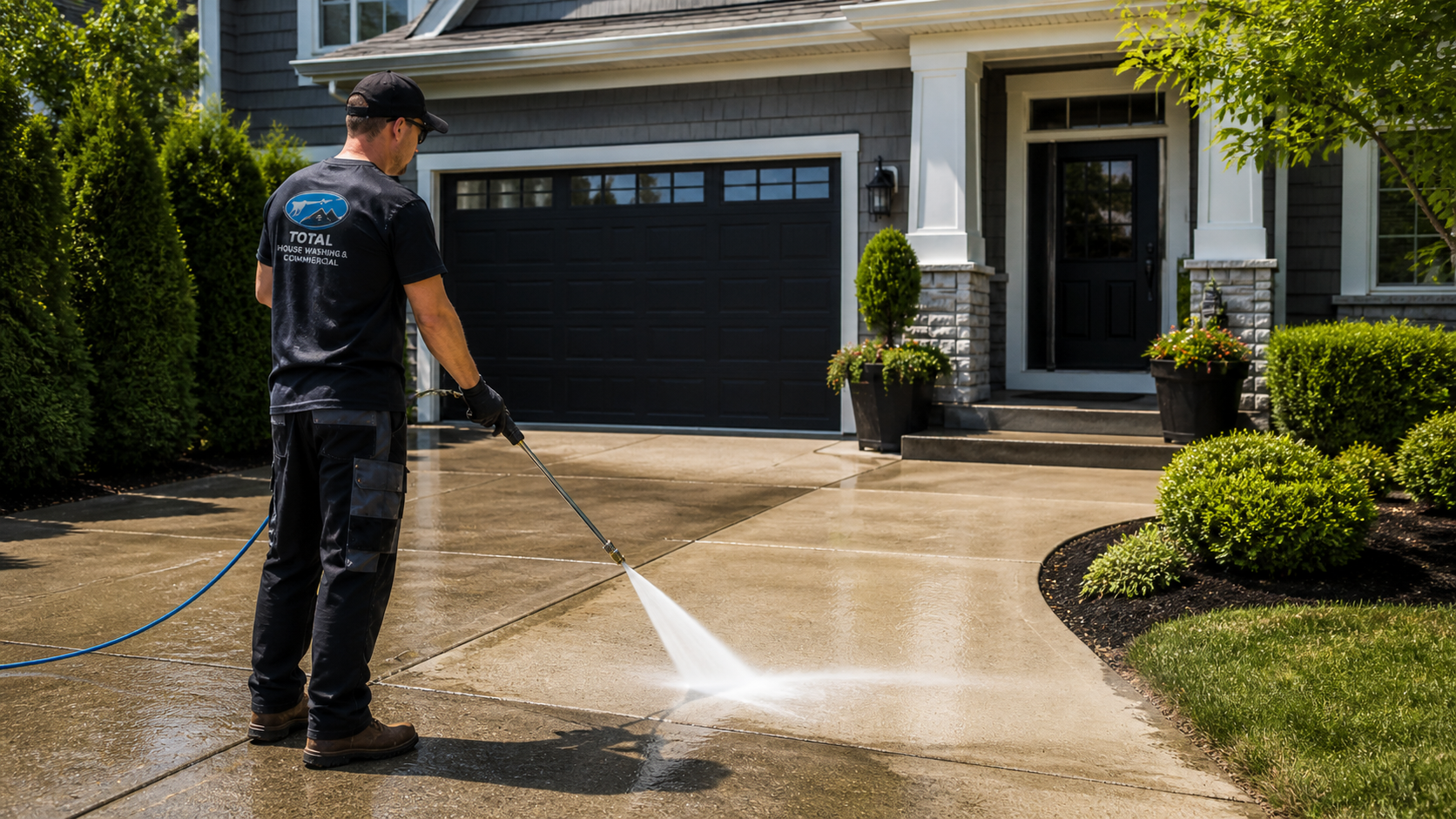 Pressure washing driveway